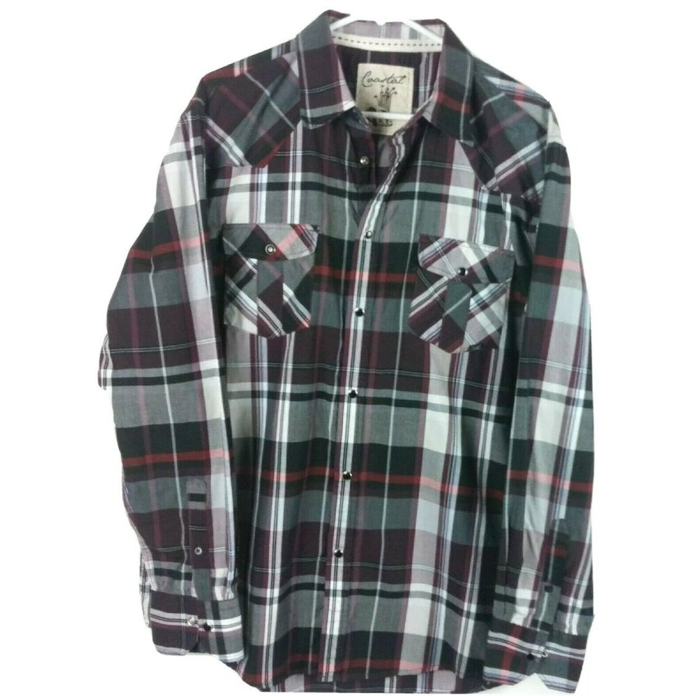 Coastal Mens Shirt Long Sleeve Button Down Black Pearl Snap Size XL
